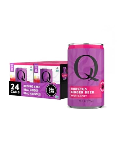 Q HIBISCUS GINGER BEER with Real Ginger, Hibiscus, & Organic Agave - Cocktails & Mocktails - Real Ingredients, Perfectly Carbonated & Less Sweet - 80 Calories per Can - 7.5 Fl Oz Cans (Pack of 24)
