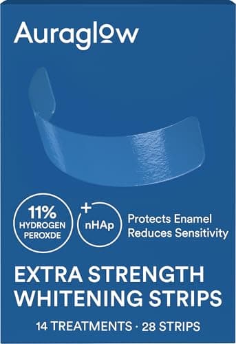 Auraglow Extra Strength Teeth Whitening Strips, Strong Whitening Strips, 14 Whitening Treatments, 11% Hydrogen Peroxide with Nano Hydroxyapatite to Reduce Sensitivity & Protect Enamel, 28 Strips, Mint