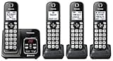 Panasonic Expandable Cordless Phone System with Link2Cell Bluetooth, Voice Assistant, Answering Machine and Call Blocking - 4 Cordless Handsets - KX-TGD664M (Metallic Black)