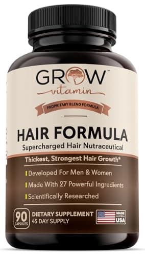 grow vitamin All in One Hair Formula for Men & Women - Advanced Hair Formula Includes Biotin, Saw Palmetto, DHT Blocker & Trace Minerals - Hair Supplement for Hair, Skin & Nails - 90 Capsules