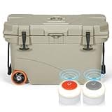 Magshion Cooler with Wheels, 45qt Portable Rolling Hard Cooler with LED Light & Bluetooth Speaker, Storage Up to 5-7 Days, Leak-Proof LLDPE Wheeled Cooler for Picnic and Boating (Khaki)