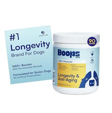 Boops Pets NAD+ Precursor & Senior Dog Supplement - 90 Soft Chews - NMN Alternative for Longevity & Healthy Aging - Nicotinamide Riboside, Resveratrol, Quercetin, Made with Pasture-Raised Chicken