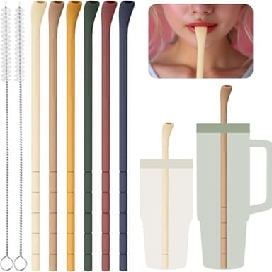 NiHome 6PCS Silicone Anti-Wrinkle Straws for 40oz 30oz Stanley Tumblers w/Brushes, Customizable Length Wrinkle Free Straws for Various Size Cups, No Wrinkle Reusable Drinking Straws for Lip (Vintage)