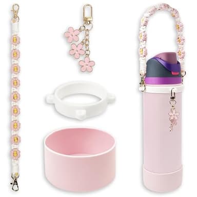 Silicone Boot Set for Owala Water Bottle 24 oz - Includes Water Bottle Handle Strap - Perfect Owala Accessories, Fits Owala Tumbler, Owala Free Sip, for Pink owala (Pink)