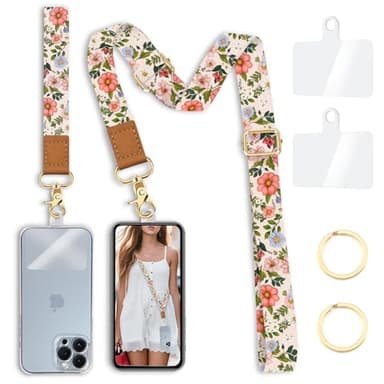Yonlevres Flower Phone Lanyard Crossbody Strap, Floral Cell Phone Lanyards for around the Neck Wristlet Wrist Strap Adjustable for Keys Case Accessories Travel Essentials