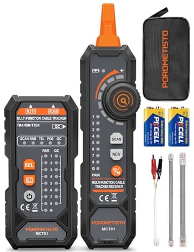 POROMETISTO MCT01 4-in-1 Network Cable Tester,Ethernet Tester with PoE,NCV,Ethernet Cable Tester with Flashlight/Sound Alarm,Circuit Tracer for Line Continuity/QC/PoE/Telephone Line Testing