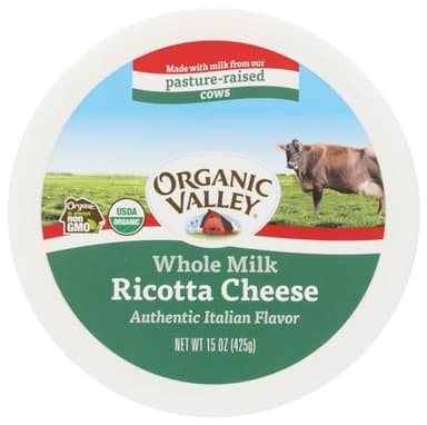 Organic Valley Organic Whole Milk Ricotta Cheese, 15 Ounce -- 6 per case.