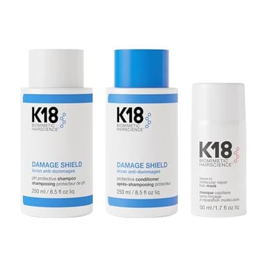 K18 Damage Control Trio, Damage Shield Shampoo + Conditioner + 4-Minute Molecular Repair Hair Mask, Lasting Damage Repair, Color-Safe Shampoo