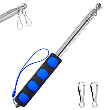 BONWIN 1.6M Telescopic Handheld Flagpoles with Clips, 5.25 Feet Thick Portable Stainless Steel Telescopic Banner Flag Pole - Tour Guide Flag Pole - Teaching Pointer Stick (5 Ft, Blue Black,1 Pack)