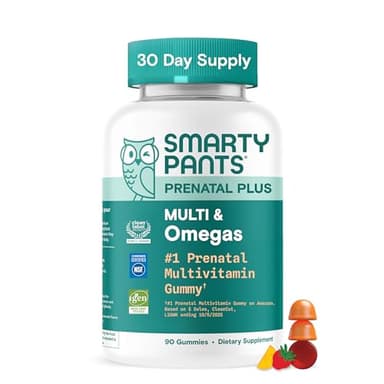 SmartyPants Prenatal Multivitamin Gummies, Omega 3 (DHA/EPA), Methylfolate, Biotin, Vitamin D3, C, Vitamin B12, B6, Vitamin A, K & Zinc, Gluten Free, 90 Count (30 Day Supply)