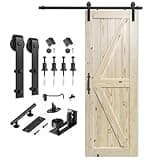 SMARTSTANDARD 32in x 84in Sliding Barn Door with 6ft Barn Door Hardware Kit Included, Unfinished Solid Spruce Wood Door, Assembly Required, DIY, Stainable, Natural