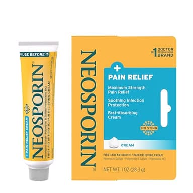 Neosporin + Maximum-Strength Pain Relief Dual Action Cream, First Aid Topical Antibiotic and Analgesic Cream for Soothing Infection Protection & Wound Care of Minor Cuts, Scrapes & Burns, 1 oz
