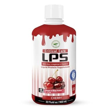 LPS Liquid Collagen & Whey Protein Supplement - Non-GMO Drink, Sugar-Free - Promotes Healthy Skin & Hair for Men & Women, Cherry (Critical Care)