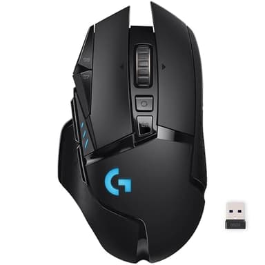 Logitech G502 Lightspeed Wireless Gaming Mouse with Hero 25K Sensor, PowerPlay Compatible, Tunable Weights and Lightsync RGB - Black