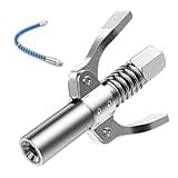 Gute Double Handle Grease Gun Coupler, 10000 PSI Duty Grease Tips Quick Lock and Release Grease Coupler with 12" Spring Flex Hose,Compatible with All Grease Guns 1/8" NPT Ends,1PC
