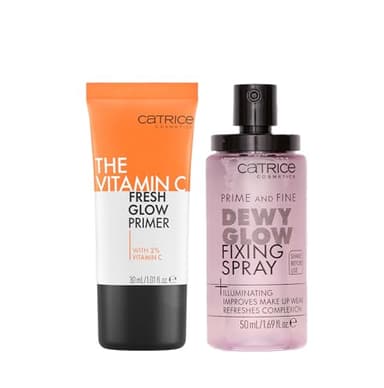 Catrice | Prime & Fine Illuminating Dewy Glow Spray & The Vitamin C Fresh Glow Primer Bundle | Full Coverage Makeup | Vegan & Cruelty Free