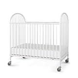 Foundations Pinnacle Steel Folding Crib, Portable Baby Crib with 4" InfaPure Foam Mattress and Oversized Commercial Grade Casters, Perfect for Hotels, Durable Construction (White)