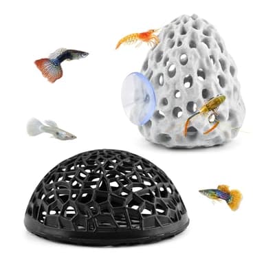 Frandilo Shrimp Dome Hide, Be-TTA Habitat Fish Tank Tunnel with Suction Cup, Hollow Hemispherical Cave Aquarium Ornament for Small Fish Shrimp Guppy Hiding Resting(Color:White)