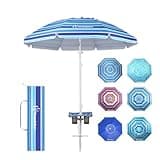 Grandekor 7FT Beach Umbrellas for Sand Heavy Duty Wind Portable Beach Umbrella with Table Travel Beach Umbrella with Carry Bag Sun Umbrella Beach, UV 50+
