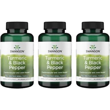 Swanson Turmeric & Black Pepper - Curcumin Supplement to Support Digestion, Circulation & Joint Health - Antioxidant Support* - Organic, Non-GMO & Gluten-Free - 90 Vegan Capsules (3 Pack)