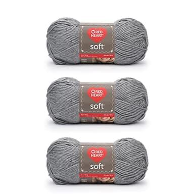 Red Heart Soft Light Gray Heather Yarn - 3 Pack of 113g/4oz - Acrylic - 4 Medium (Worsted) - 256 Yards - Knitting/Crochet