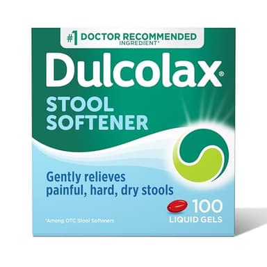 Dulcolax Stool Softener Laxative Liquid Gel Capsules, Gentle Constipation Relief for Hard, Dry Stools, Docusate Sodium 100 mg, 100 Count