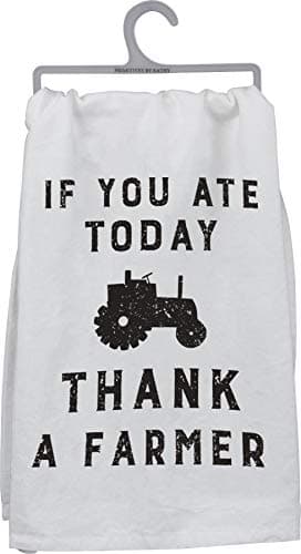 Primitives by Kathy Farmhouse Dish Towel, 28"x 28", If You Ate Today Thank A Farmer