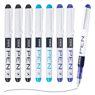 EYEYE Disposable Fountain Pens, 8 Pack 3 Colors Fine Point Pens Stainless Steel Nib, Fountain Pens Smooth Writing for Journaling, Drafting, Sketching, Doodling & Office Supplies