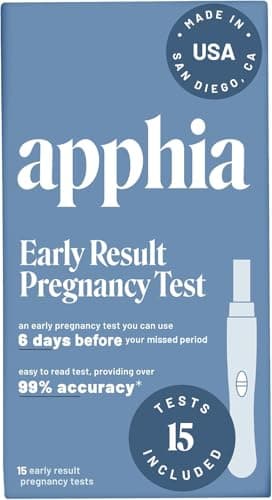 Apphia Health Early Detection Pregnancy Test Kit 15 Midstream hCG Tests, Detects Pregnancy Up to 6 Days Before Missed Period, Easy to Read Results, Female Urinal Compatible, Made in USA, Pack of 15