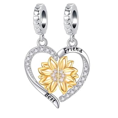 DWJSu Heart Puzzle Sunflower Friend Heart Charm Set with Crystal Engraved Best BFF Friedship Bead Compatible with Pandora Charms Bracelets Necklace