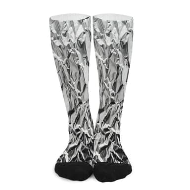 VstaDank Textured Aluminum Foil Compression Socks Soft Knee High Tube Sock Comfort Over-The-Calf Sock Circulation Support Socks for Adult