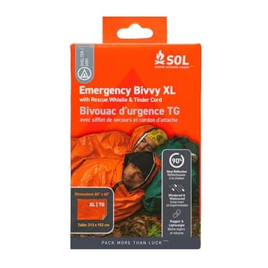 S.O.L. Survive Outdoors Longer SOL Emergency Bivvy XL w/Rescue Whistle - Reflects up to 90% Body Heat - Waterproof Emergency Blanket for Survival Gear - 84" x 60" - 5.8 oz - Orange