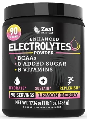 Zeal Electrolyte Powder - 90 Servings | Keto Electrolytes Powder | Zero Sugar, BCAAs, B-Vitamins | Potassium, Zinc, Magnesium | Hydration Powder Recovery Drink | Lemon Berry