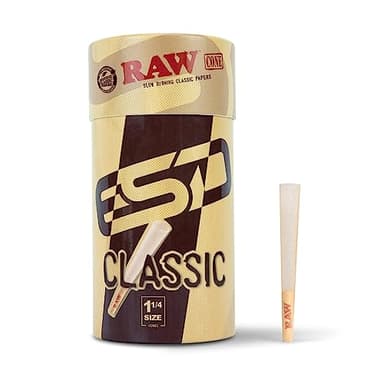 RAW Cones Classic 1-1/4 Size - 150 Pack - Slow Burning Pre Rolled Cones with Tips & Packing Tubes Included
