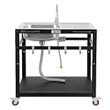 Feasto 35” Outdoor Grill Cart with Sink, Outdoor Kitchen Sink Station with Hose Hook Up, Free Standing Sink with Wheels, 304 Stainless Steel Sink with Single Bowl, Outdoor Utility Sink with Faucet