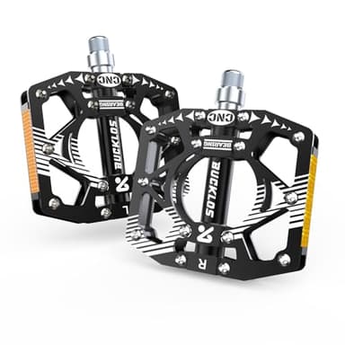 BUCKLOS MTB Bike Flat Pedals with Reflectors,Large Platform Mountain Non Slip CNC Aluminum Alloy Bicycle Pedals Sealed Bearing 9/16" Adult