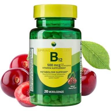 Sublingual B12 500 mcg- Spring Valley 500 mg Cherry Flavor - Spring Valley Sublingual Vitamin B12 Microlozenges, 500 Mcg, 200 ct (Pack 1)