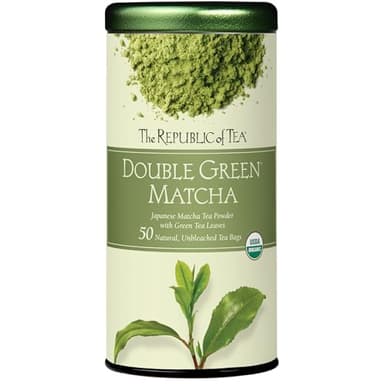 The Republic of Tea Organic Double Green Matcha, Individual Tea Bags with Japanese Matcha Tea Powder and Green Tea Leaves Blend, Natural Unbleached Bags in Reusable Tin Canister, 50 Tea Bags