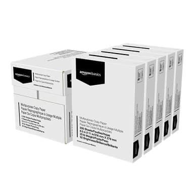 Amazon Basics Multipurpose Copy Printer Paper, 20 lb, 8.5 x 11 Inches, 5 Reams (2,500 Sheets), 92 Bright White