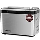Neretva Bread Maker, 3.3LB Larger Bread Machine 15-in-1 Stainless Steel & Nonstick Ceramic Pan & Auto Nut Dispenser Breadmaker Machines Full Touch Panel with Gluten Free White Wheat Rye French Pizza
