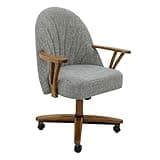 Chromcraft Caster Swivel Tilt Dining Chairs, Luxe Casual Wooden Arm All-Metal Pedestal Base Chairs with Rolling Wheels for Kitchen(Fonzo Marble-Chestnut Oak)