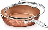 GOTHAM STEEL Hammered Copper 12 Inch Non Stick Frying Pans with Lid, Frying Pans Nonstick with Lid, Non Toxic Ceramic Pan for Cooking, Nonstick Frying Pan, Induction Pan, Oven and Dishwasher Safe