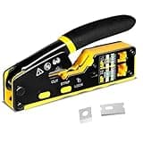 trophable RJ45 Crimp Tool Pass Through Crimper for RJ45 Connectors Cat6 Cat6a Cat5 Cat5e Connector Network Ethernet Crimper Tool with Mini Cable Stripper