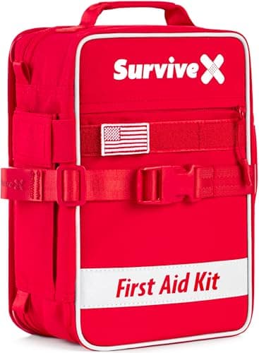 SurviveX Large First Aid Kit for Car, Travel & Home - Emergency Kit for Hiking, Camping, Backpacking and Outdoors - Includes Zip Stitch Wound Closure Strips