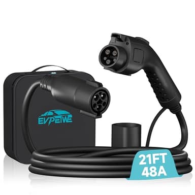 EVPEIWE 21ft J1772 EV Extension Cable, 48Amp EV Charging Extension Cord Compatible with 110V-240V SAE J1772 EV Chargers, EV Charger Extension Cable with Carrying Bag for J1772 EVs/PHEVs, IP55