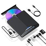 External CD/DVD Drive for Laptop, 7 in 1 USB 3.0 DVD Player Portable CD/DVD Burner, CD ROM External DVD Drive for Laptop Compatible with Desktop PC Windows 11/10/8/7 Linux Mac OS (Jet Black)