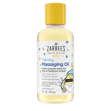 Zarbee's Baby Massage Oil, Calming and Soothing with Lavender and Chamomile to Help Sleep, 4oz Bottle