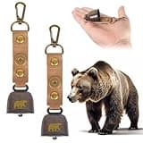 2 Pack Loud Bear Bells with Magnetic Silencer, Leather Button Strap, Carabiner for Bear Deterrent, Hikers Gear Brass Camping Bear Bell for Survival, Hiking, Biking, Fishing, Climbing