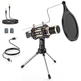 ZealSound Studio Recording Microphone, Condenser Broadcast Microphone w/Stand Built-in Sound Card Echo Recording Karaoke Singing for Phone Computer PC Garageband Smule Live Stream & YouTube (Gold)