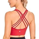 CRZ YOGA Strappy Longline Sports Bras for Women - Wirefree Padded Criss Cross Yoga Cropped Tank Tops Crimson Medium